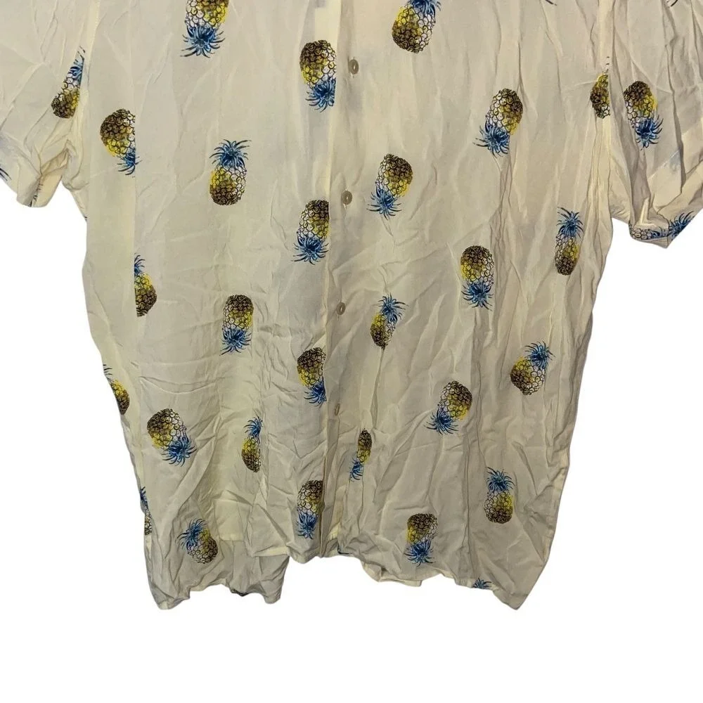Banana Republic Mens XXL Pineapple Print Hawaiian Camp Shirt Resort Vacation